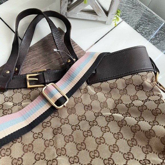 Authentic Large Gucci Totes Bag Canvas/Leather Handbag Brown Monogram Tote - Picture 5 of 11